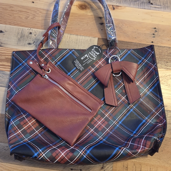 K. Carroll Handbags - K. Carroll Plaid Reversible Tote Bag with Bow And Small Pouch